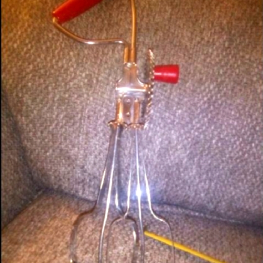 Vintage Ekco Rotary Hand Held Mixer Egg Beater Stainless Steel Red Handle